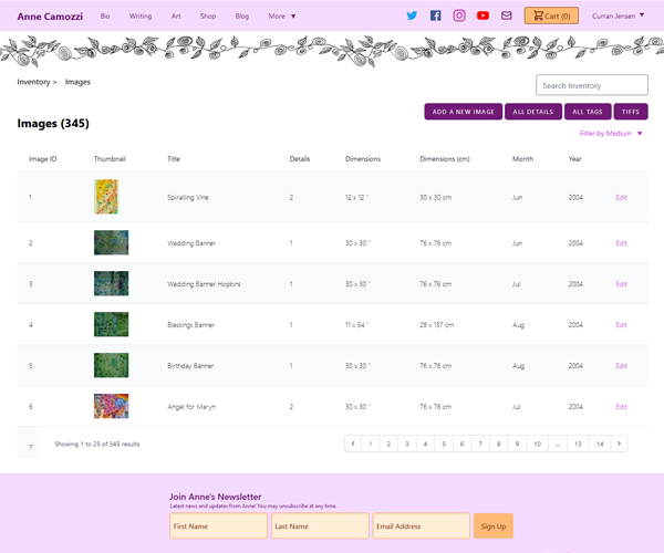 The custom art inventory management application