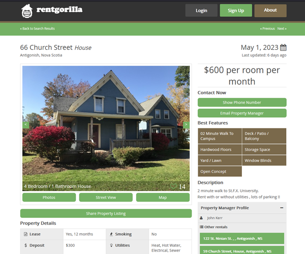 A view of the rental detail page